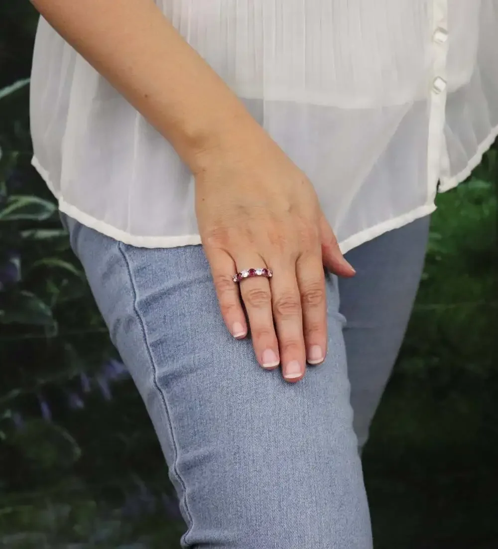 Sterling Silver Lab Created Ruby & CZ Band Ring Size 6 Stackable Woman Teen